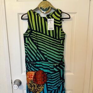 Desigual Navy and Lime Striped Sleeveless Dress size 36